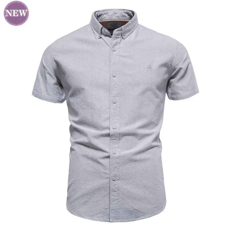 Fashion Cotton Shirt New Men's Shirt Leisure Iron-Free Wear-Resistant Sweat-Absorbent Solid Color Short Sleeve Polo Collar Top