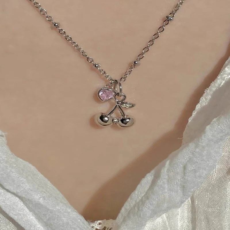 Корейское ожерелье с подвеской в форме сердца вишни для женщин и мужчин