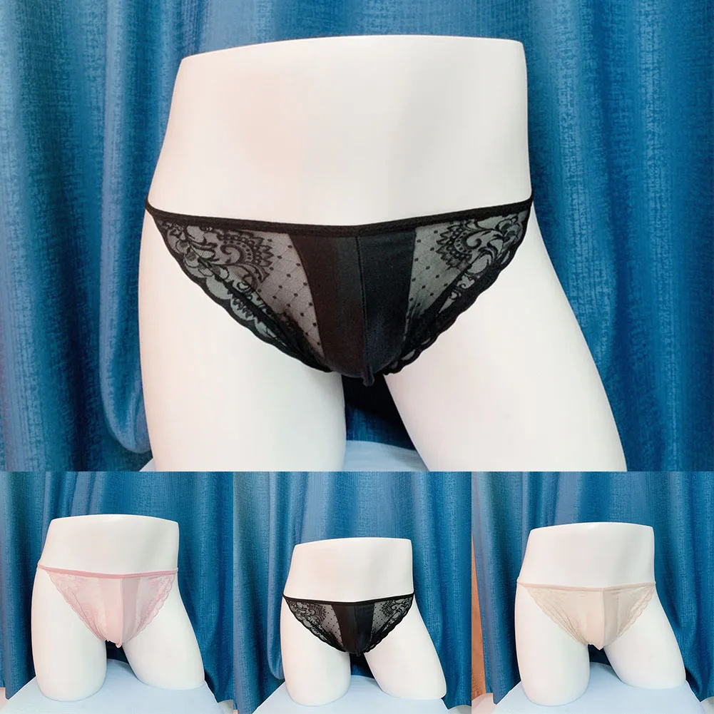 

Men Sexy Lace Briefs Mesh Sheer Bulge Pouch Bikini Thongs Underwear Underpants Mens G String Cover Peni EroticTraceless Briefs