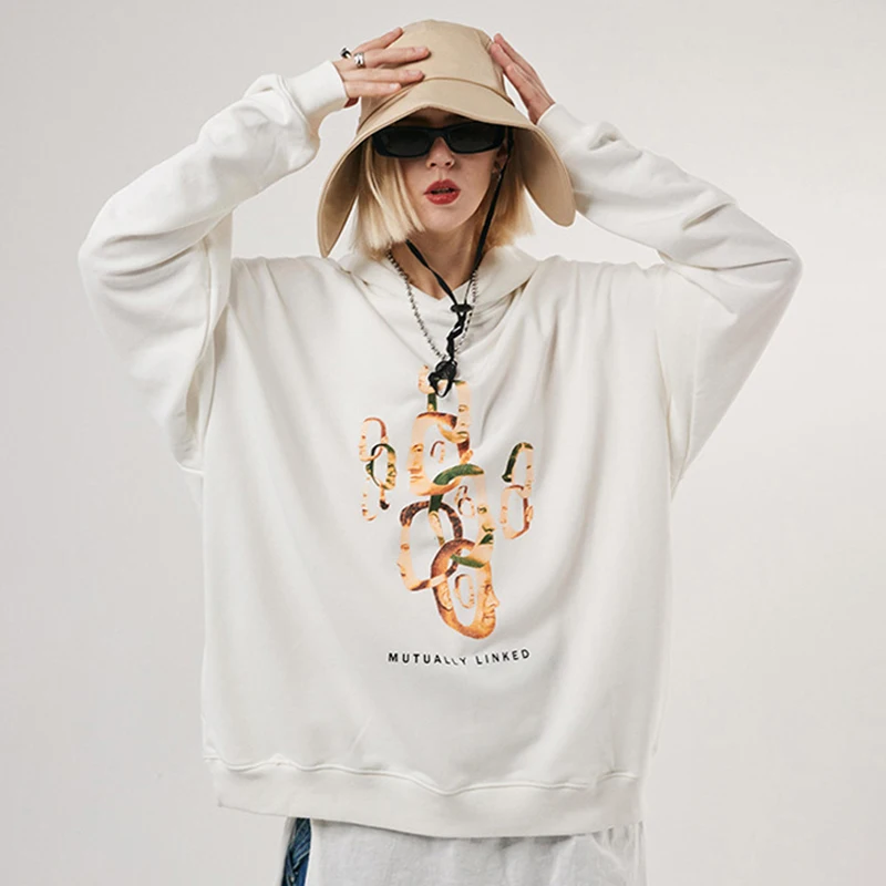 

Fashion Korea Street Wear Unisex Printing Hooded Sweatshirt Heavy Weight 100% Cotton Knit 3 Color Hoodies Oversized Pullover