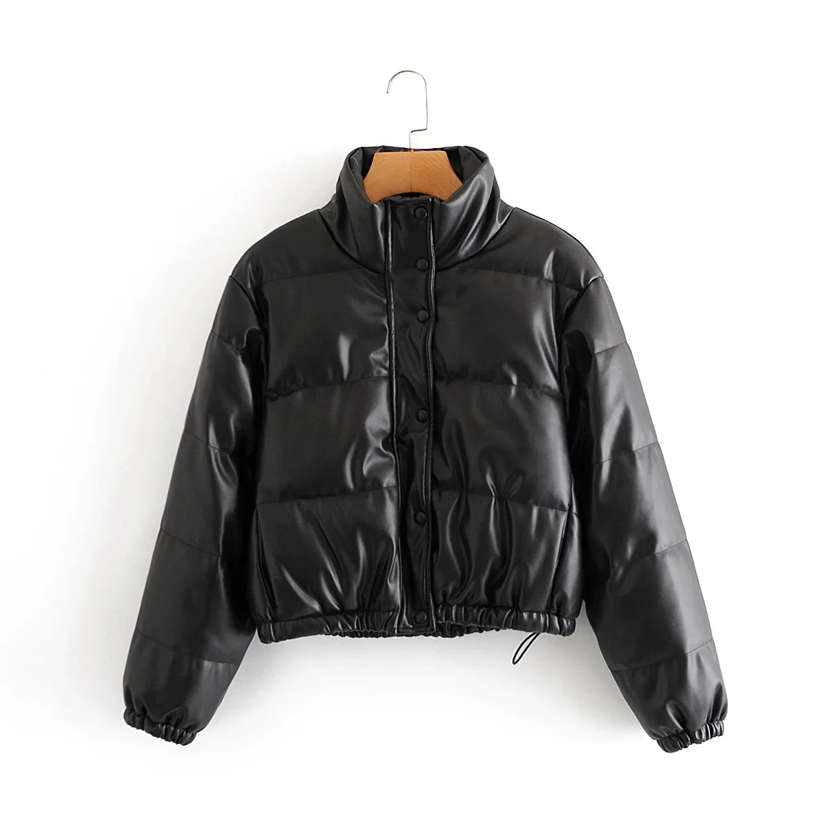 Winter Parkas Women Jacket Coat European Fashion Retro PU Leather Parkas Jacket Thick Warm Stand Collar Zipper Casaco Feminino