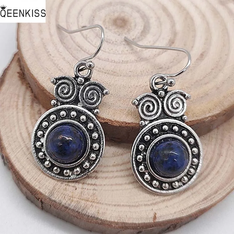 

QEENKISS EG6231 Jewelry Wholesale Fashion Woman Girl Mother Birthday Wedding Gift Retro Owl Round Antique Silver Drop Earrings