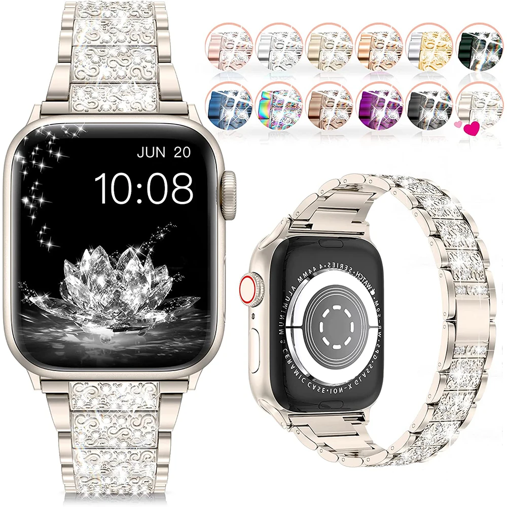 Compatible With Apple Watch Band 38mm 40mm 41mm Series 87654321se Ultra, IWatch Shiny Replacement Bracelet, Diamond Rhinestone