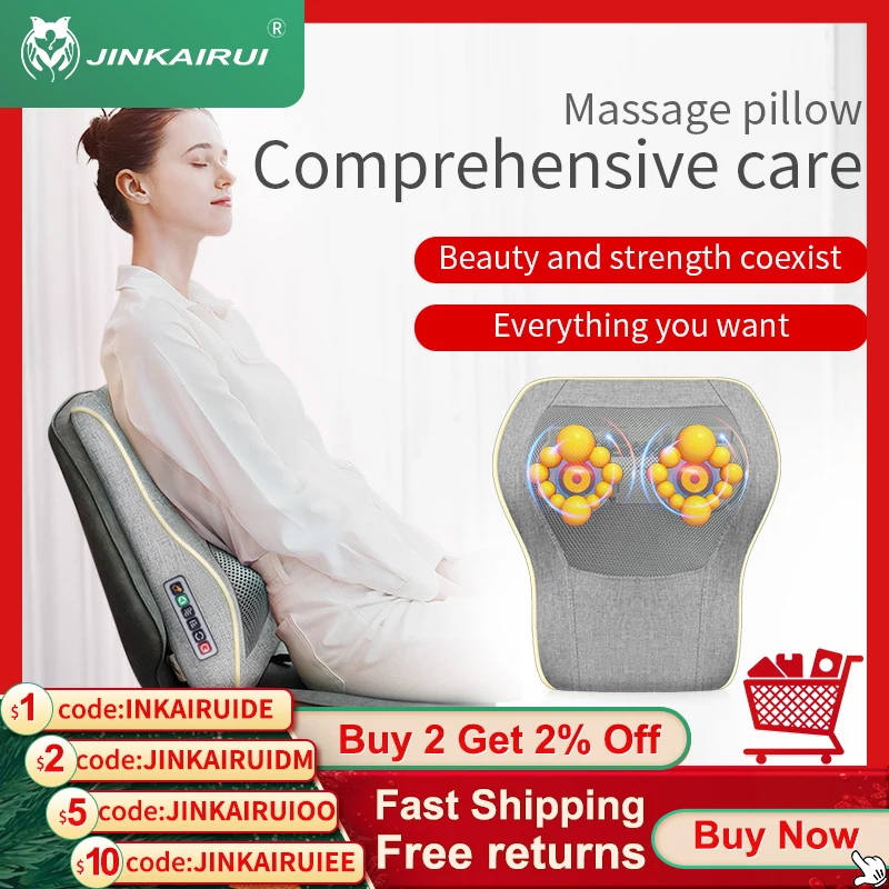 

Jinkairui Electric Neck Back Lumbar Waist Cervical Massage Pillow Cushion Vibrating Shiatsu with Infrared Heated for Car Home