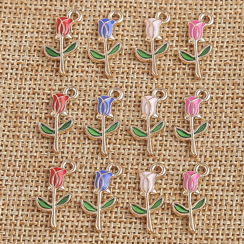 

10pcs 19x9mm Cute Enamel Rose Flower Charms for Jewelry Making DIY Handmade Necklaces Pendants Earrings Bracelets Crafts Supply
