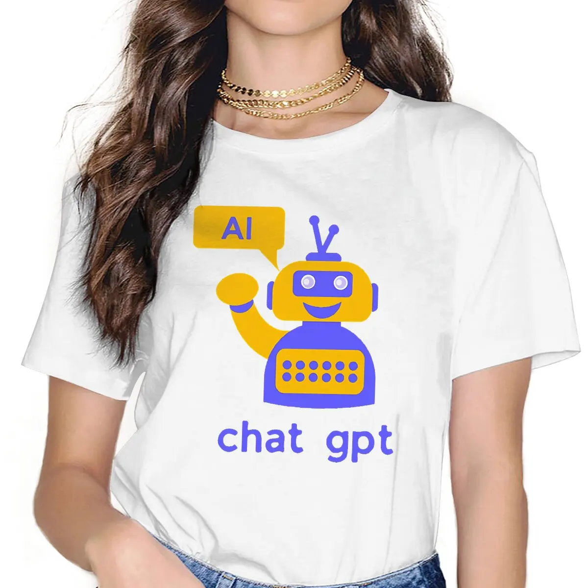 

ChatGPT Artifical Intelligence AI Robot T Shirt Vintage Fashion Women's Polyester Tshirt O-Neck