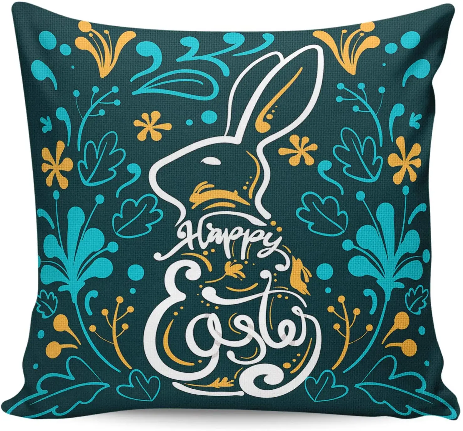 

Beauty Decor Throw Pillow Cover Pillowcase Cotton Linen Cushion Covers Easter Abstract Line Geometry Leaves and Rabbit