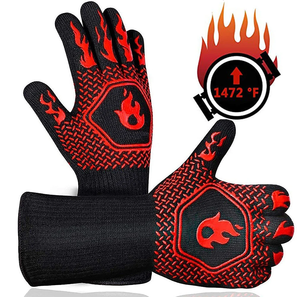

2pcs/Set BBQ Gloves 1472 Degree F Heat Resistant Grilling Gloves Silicone Non-Slip Oven Gloves Kitchen Glove for Barbecue Baking