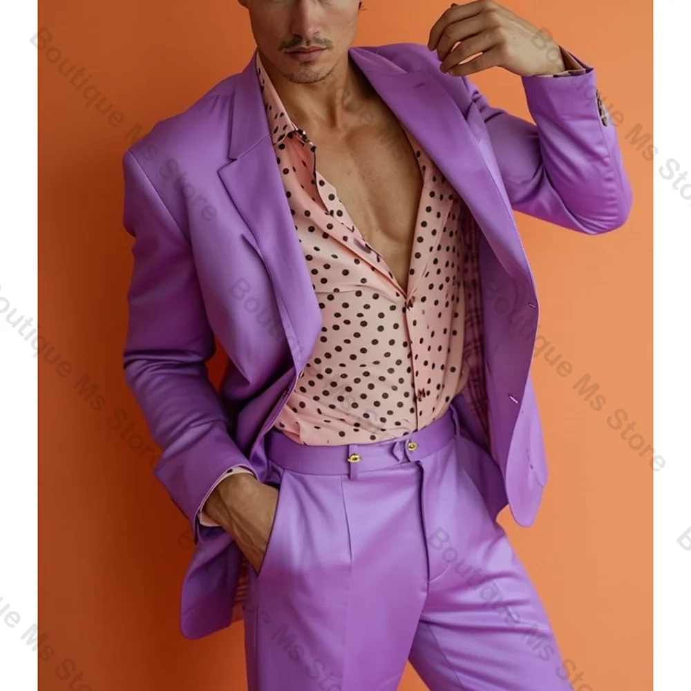 Фото Шикарный однобортный мужской костюм Purpler из двух предметов (куртка + брюки), повседневный комплект для выпускного вечера и свадьбы №2