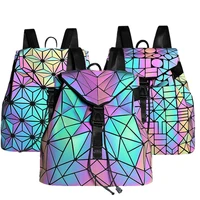 fashion luminous women backpack drawstring folding backpack triangle sequin backpack for reflective strip female student bag