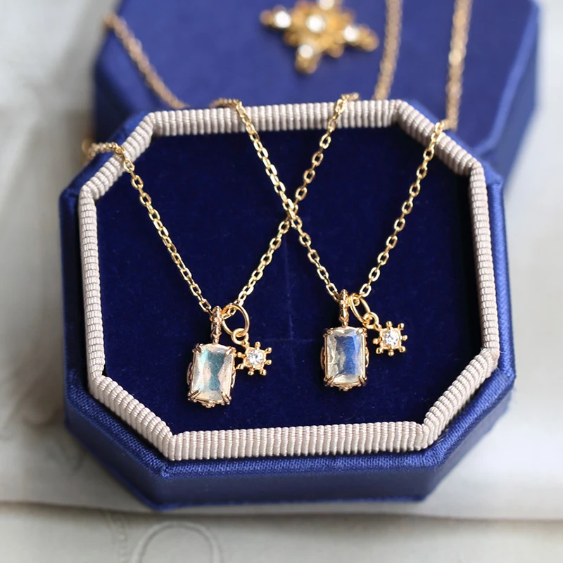 Женское Ожерелье из Лабрадорита С двойным кристаллом серебро 925 пробы