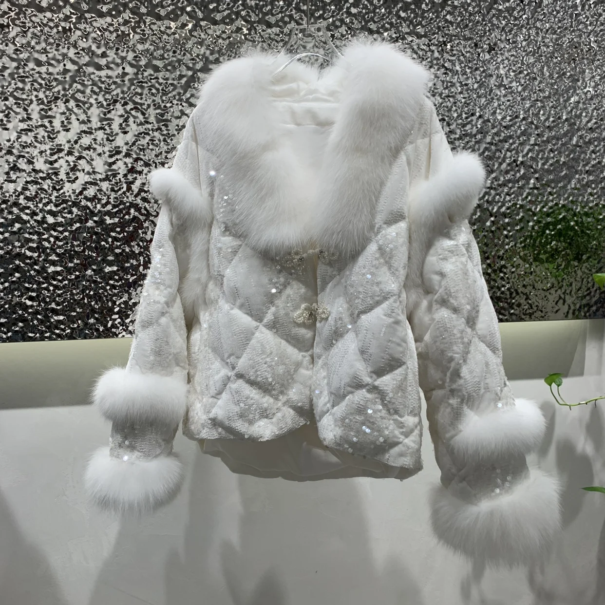 Luxury Woman V-neck Velvet Sequin Stitching Fox Fur Down Coat 2022 Winter New Women's Detachable Two-Way Jackets Feminino