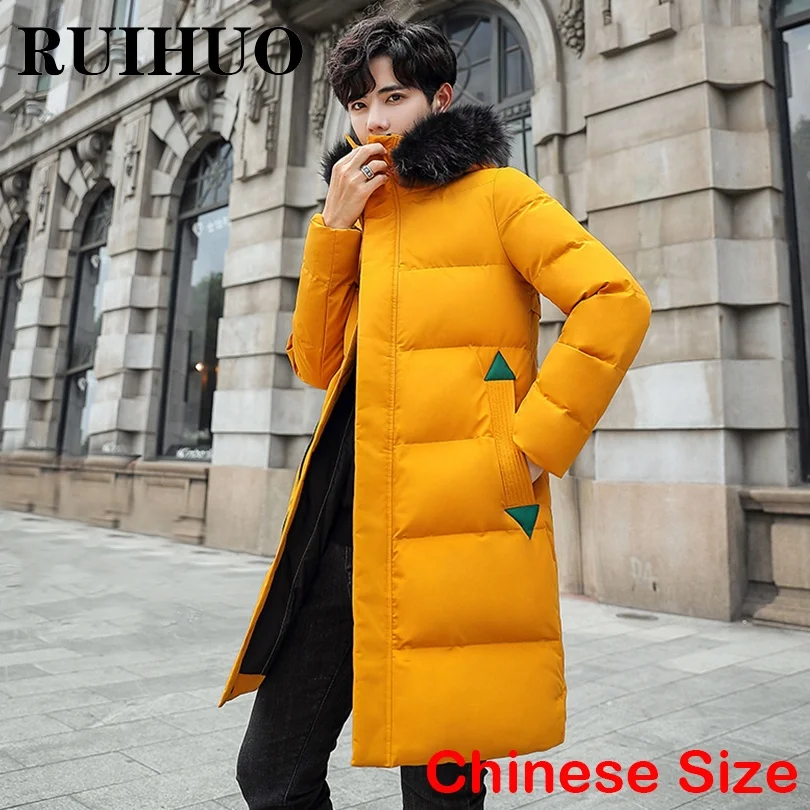 

RUIHUO Fur Hooded Long Coat Men Clothing Parkas Mens Jackets Coat Warm Winter Heated Jacket Men 2022 M-4XL Autumn New Arrivals