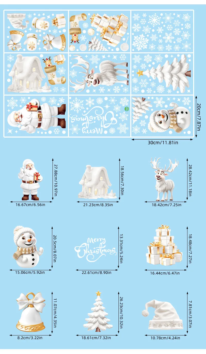 Милый Санта-Клаус снеговик снежинка елка рождественские наклейки двусторонние