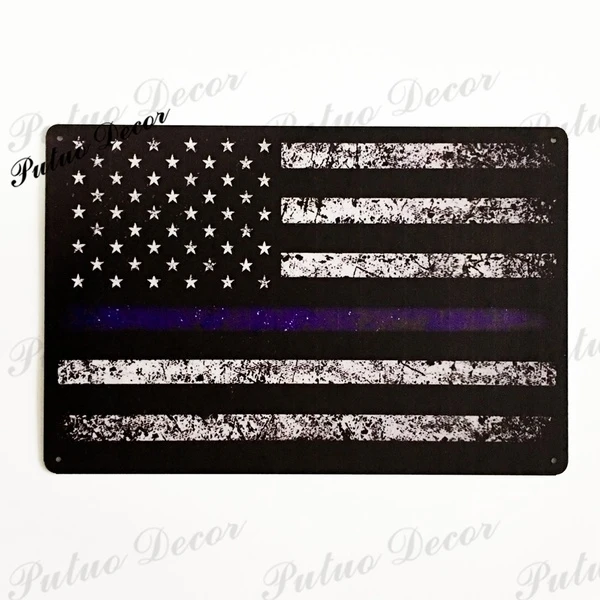 

Синяя линия флаг США Америки жестяной знак металлическая вывеска настенный знак мужчина пещерный гараж домашний декор 8x12