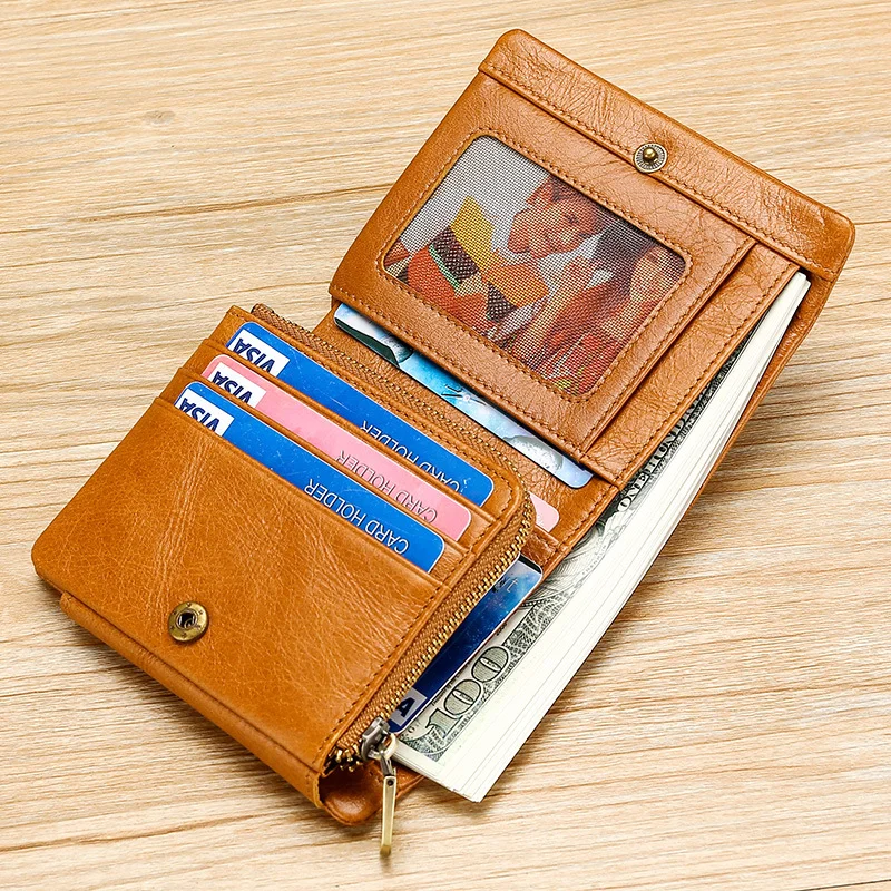 Wallet Credit Card Holder Multifunctional Retro Oil Wax Leather Men's Purses Genuine Large-Capacity Coin Purse Tri-fold Wallets