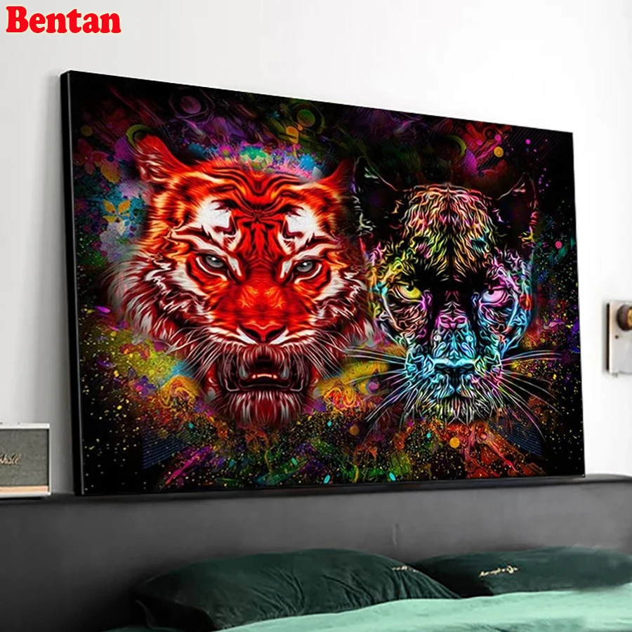 

Diamond Painting Watercolor Tiger And Leopard Full Diamond Mosaic 5D DIY Rhinestones Embroidery Cross Stitch Kits Home Decor Art