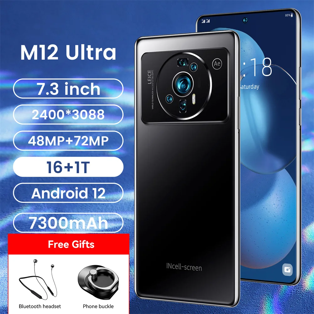 

Global Version New M12 Ultra Smartphone 7.3-inch 4G5G Network Cellphone 16GB 1TB Celulares 7300mAh Mobile Phone 48MP Cмартфон