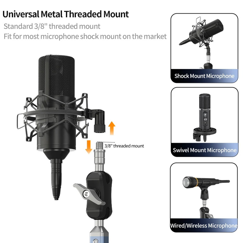 Фото Lanparte Mic Boom Arm Подставка для микрофона на присоске для Blue Yeti FIFINE AM8 K669B HyperX QuadCast SoloCast Shure SM7B MV7 №4