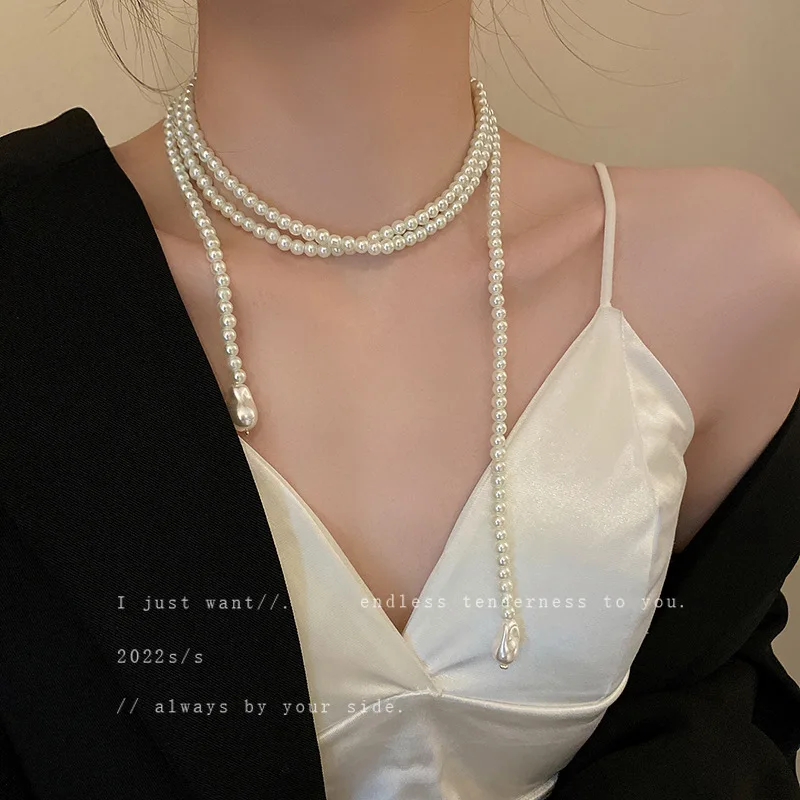 

Korean Style Fashion Long Pearl Necklace For Women Girls Fashion Elegant Party Jewelry Chains Luxury Pendant Choker Necklaces