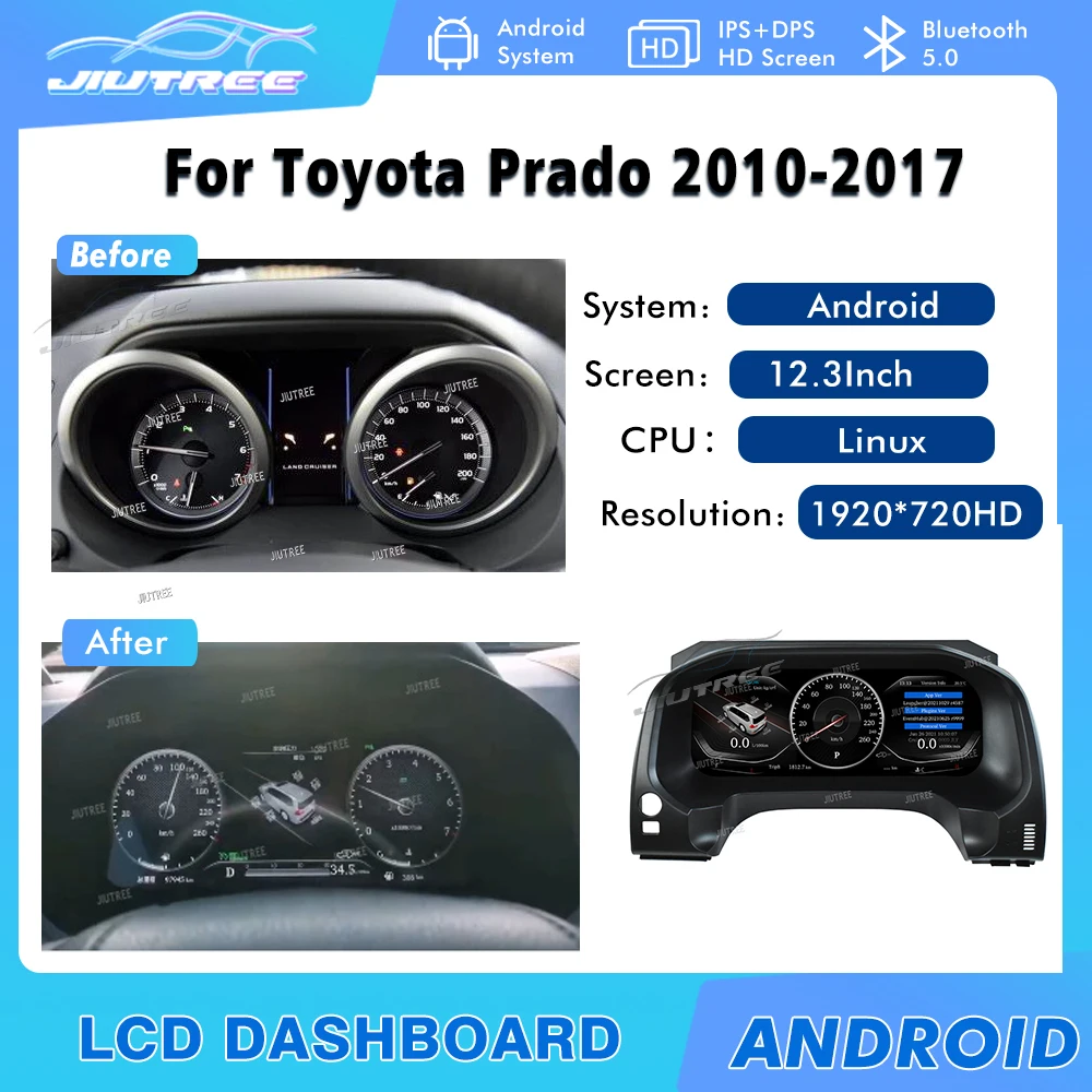 12.3" Car Digital Cluster Instrument For Toyota Prado 2010-2020 LCD Speedmeters Digital Dashboard LCD Speedmeters Dashboard play
