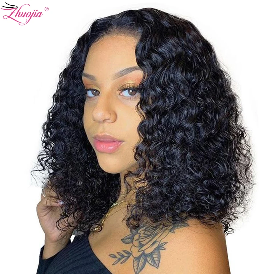 

Water Wave Lace Wig Short Bob Human Hair Wigs For Women 250 Density Transparent Lace Frontal Wig Brazilian Curly Bob Wig Remy