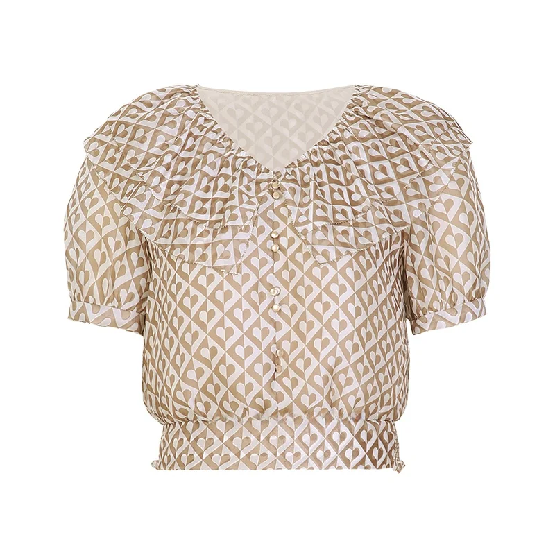 Женская шифоновая рубашка Beau Garden лето 2023 новый двухслойный топ с v-образным