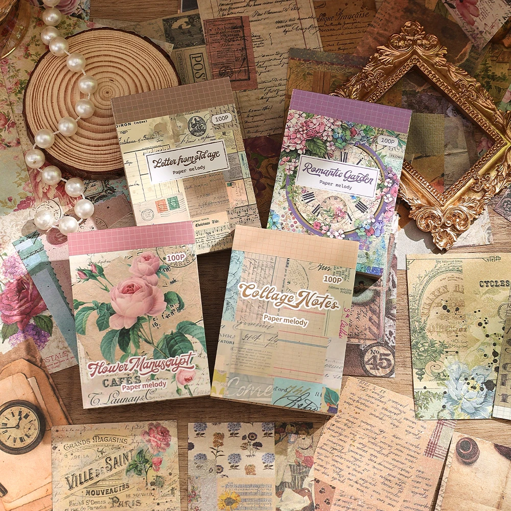 Винтажная цветочная бумага для скрапбукинга 100 листов крафт-бумаги с