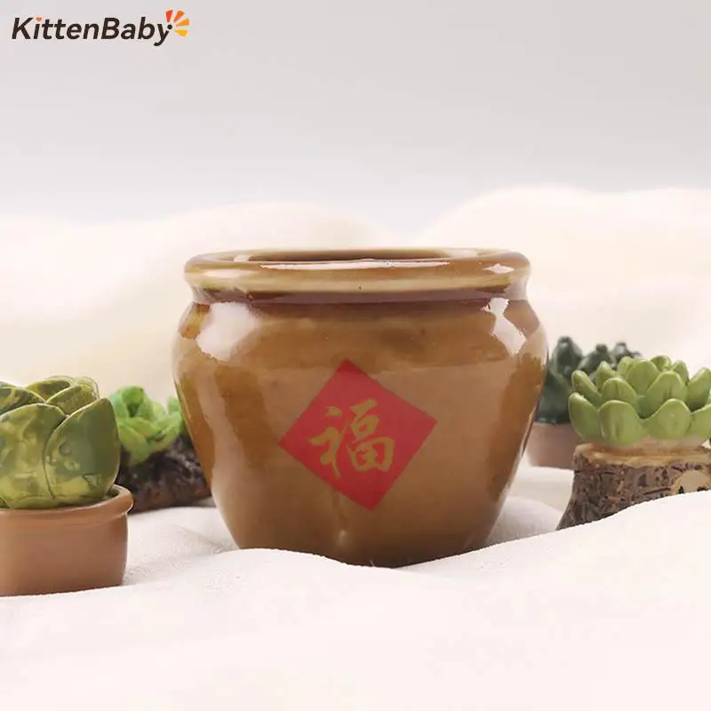 

Dollhouse Miniature Retro Soup Basin Ceramic Tray Rice Jar Water Cylinder Storage Box Dolls House Kitchen Model Decor Toy