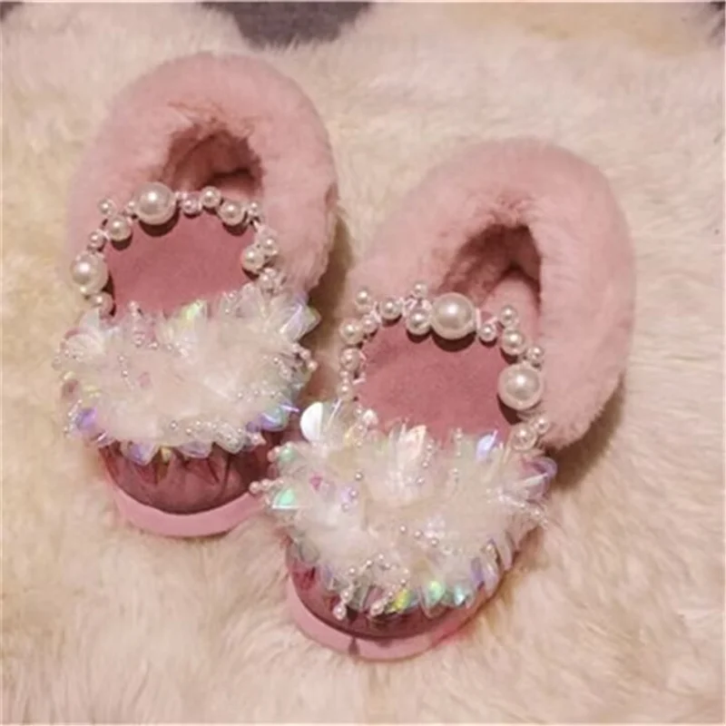 

Hand-made fleece warm fur one-piece boots white pearl thick soled waterproof platform women's 35-40