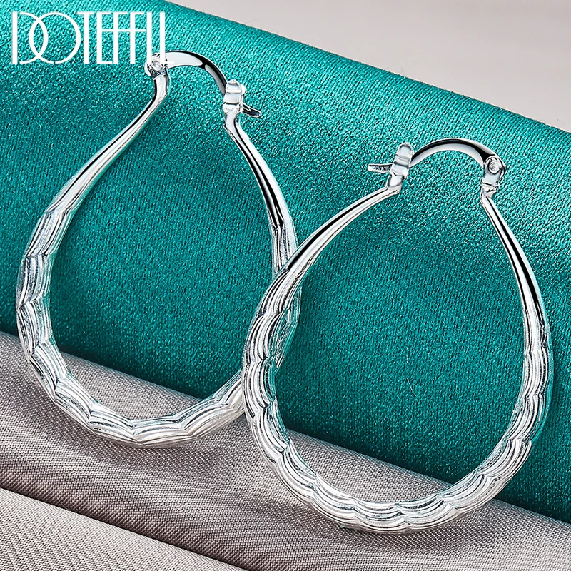 

DOTEFFIL 925 Sterling Silver U 39mm Grain Hoop Earring For Woman Lady Best Gift Fashion Charm Wedding Jewelry