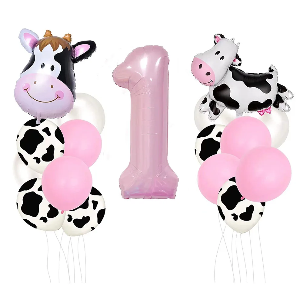 17pcs Cow Balloon Set 40inch Pink Number Ballons Farm Birthday Party Balloons Decorations Kids Cow Theme Party Birthday Supplies