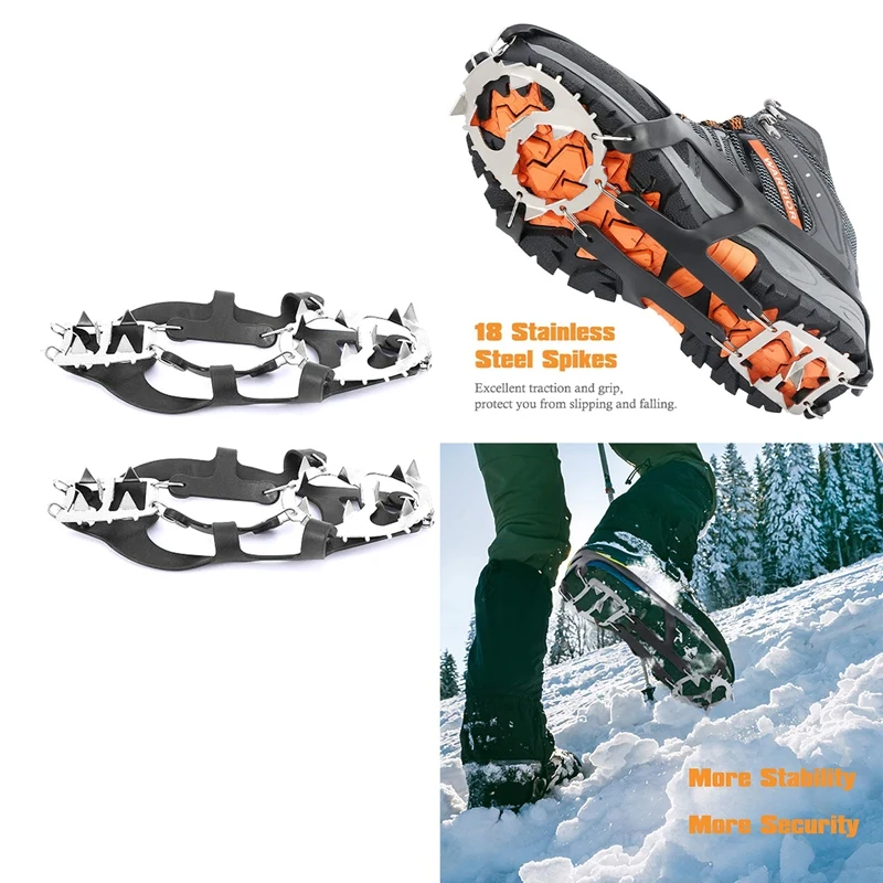 

Crampon 18 Spikes Traction Cleats Women Men Anti-Slip Ice Snow Grips With Storage Pouch For Walking Hiking Crampon