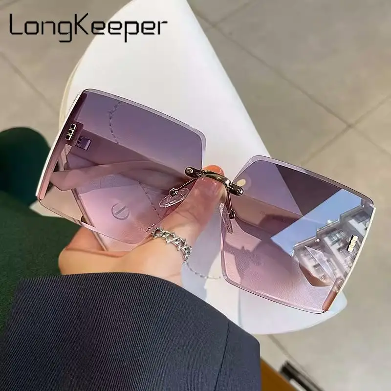 

Солнцезащитные очки без оправы для мужчин и женщин Longkeeper, винтажные роскошные квадратные дизайнерские очки без оправы, Uv400