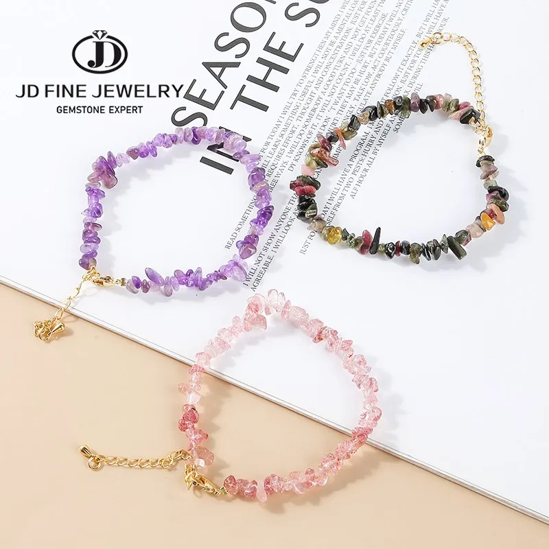 

JD Natural Stone Chips Crystal Bracelet Women Amethysts Tourmaline Gravel Adjustable Bangles For Girls Reiki Healing Gifts