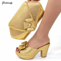 italian style rhinestone shoes and purse set african gold color pumps shoes and bags set for party dress size 38 42 on sale