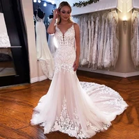 luxury vestido de noiva 2022 v neck mermaid wedding dress lace appliques bridal gowns elegant wedding gowns robe de mariee
