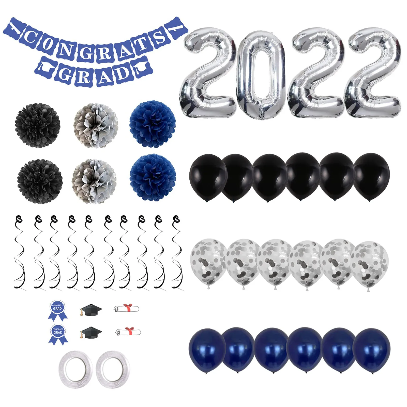 

2022 украшения для Выпускной вечеринки, синие и серебряные украшения Для Выпускной вечеринки, 63 шт., товары для Выпускной вечеринки, поздравле...