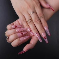 24pcs red love wear press on acrylic nail art spot french long ballet fake nails reusable false nails supplies for professionals