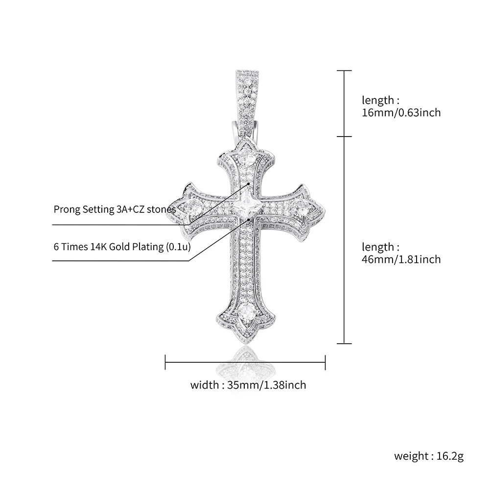 JINAO 2022 NEW European and American Style Colorful Cross Pendant High Quality Ice Cravejado AAA+ Cubic Zircon Jewelry For Gift