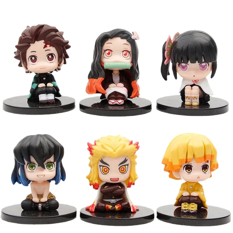 

6Pcs/Set Demon Slayer Sitting Position Q Version Kamado Tanjirou Nezuko Agatsuma Zenitsu Action Figures Model Collectible Toys