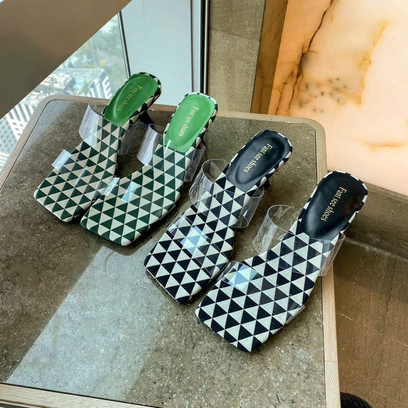 

Мюли женские прозрачные на тонком высоком каблуке, модные шлепанцы, летняя Уличная обувь, вечерние классические туфли, черные зеленые, 35-39