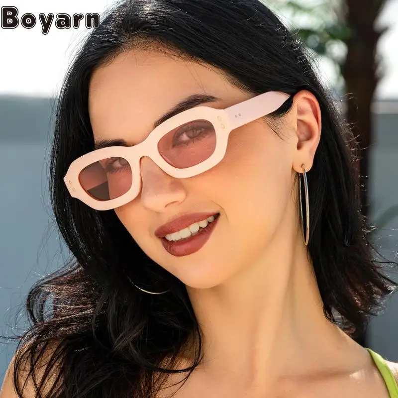 

Boyarn New Steampunk Fashion Small Frame Sunglasses Men's And Women's Fashion Cross Border Ins Wind Rice Nail Sunglasses Le