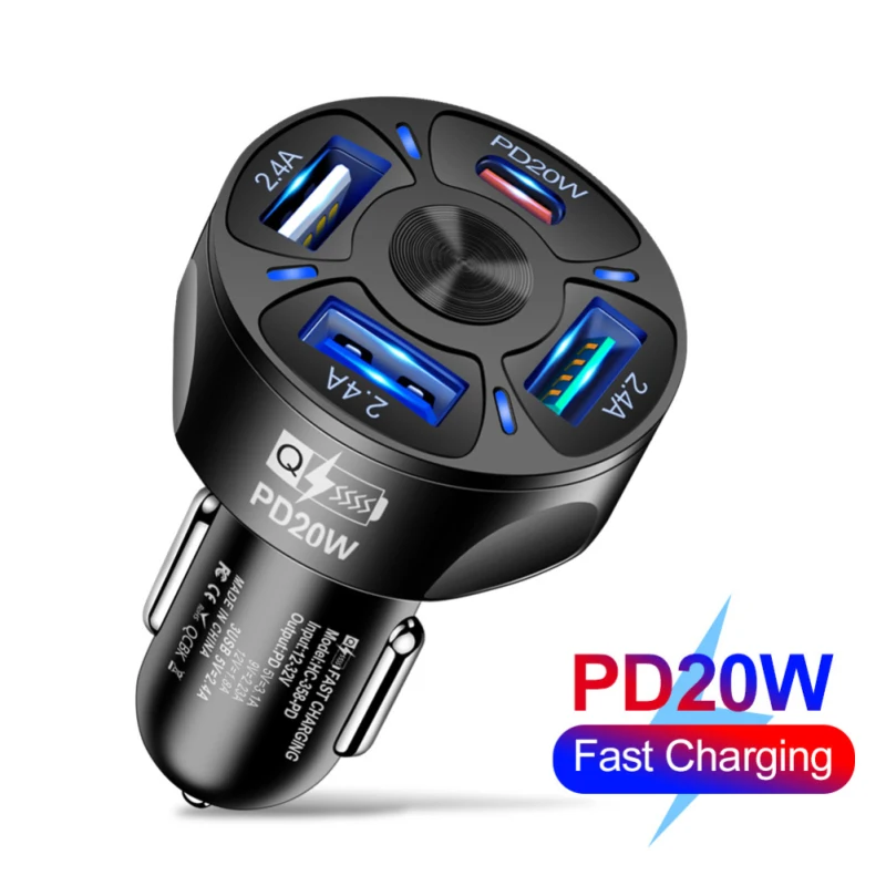 

PD20W USB Car Charger Quick Charge 2.0 QC PD 3.0 SCP 3USB Type C Car Fast Charging For IPhone 11 14 13 Huawei Samsung Xiaomi