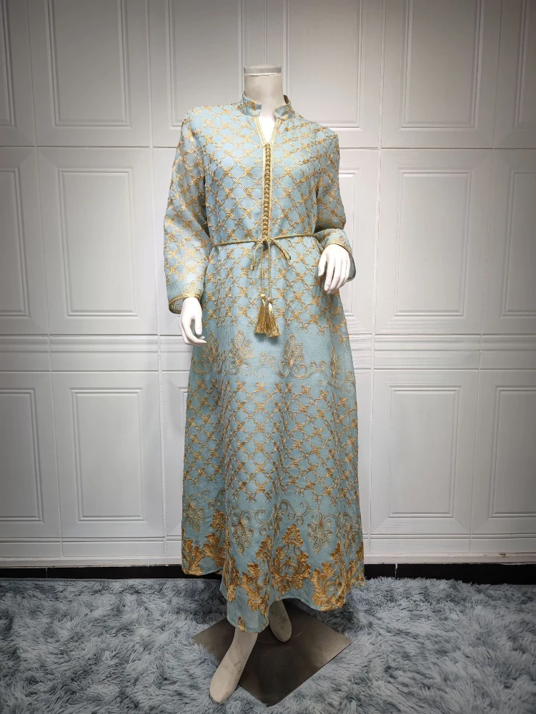 Eid Muslim Women Abaya Morocco Party Dress Caftan Ramadan Prayer Abayas Lace-up Gowns Dubai Arabic Kimono Robe Outwear 2023