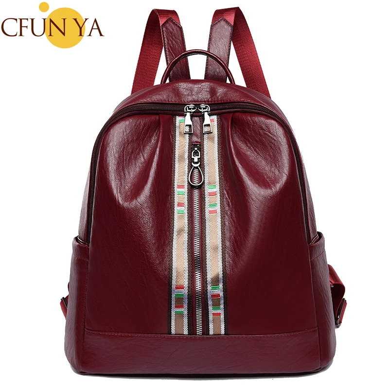 

CFUN YA New Women Backpack Soft Leather Woman's Bag PU Travel Bagpack Anti-Theft College Teens Schoolbag Female Rucksack Sac