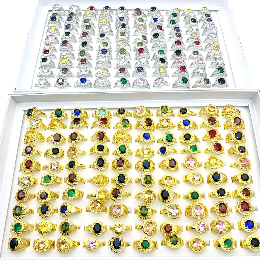 20 шт./лот кольца для женщин позолоченные посеребренные сверкающие циркониевые