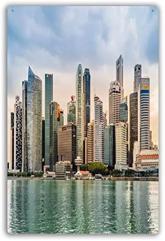 

Забавные Ретро Кафе Магазин металлические жестяные знаки Настенный декор Сингапур Skyline at Sunset