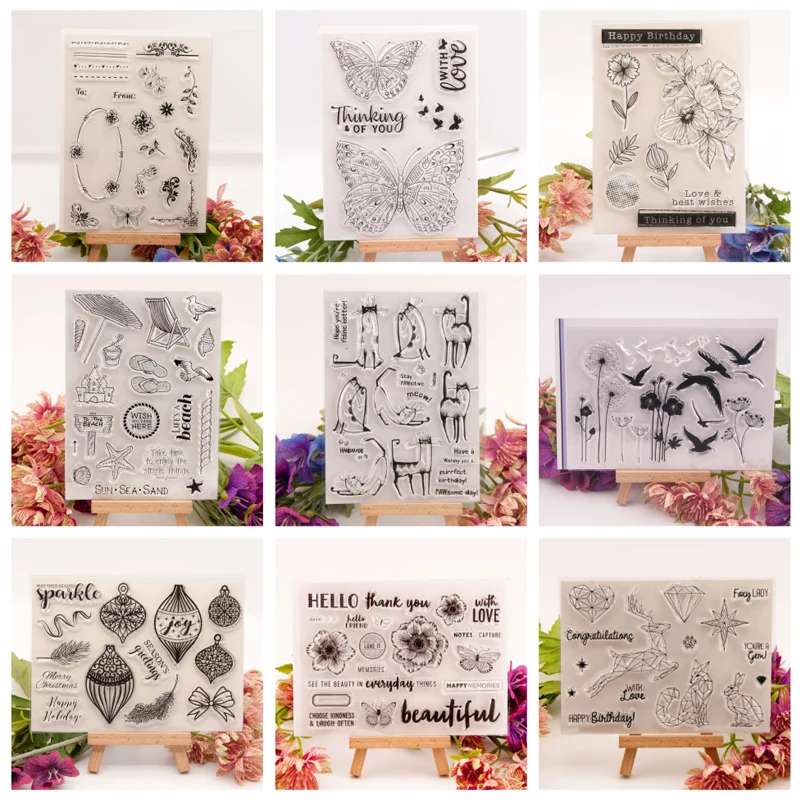 

Clear Stamps, Flower Butterfly Silicone Rubber Stamps, Small Clear Stamps for Card Making Decoration and DIY Scrapbooking