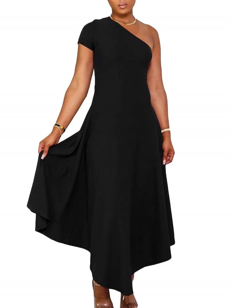 

Женское летнее платье-миди на одно плечо, с коротким рукавом